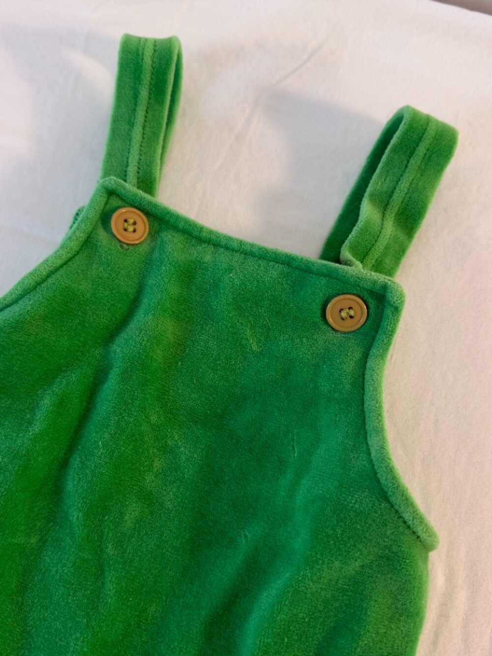 Vintage Green Velour Toddler Overalls Romper Unisex  Button Strap No Size - Picture 2 of 8